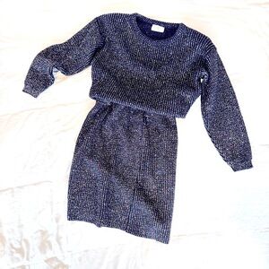 80s sparkley sweater dress set - M euc - vtg glitter metallic holiday knit skirt